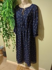 Boden Navy Blue Shooting Star Midi Dress Size 10 Half Sleeve Work Teacher Floaty