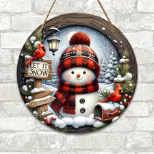 7.9" Christmas Wreath Centerpiece Decoration Wall Door Hanging Ornament Snowman