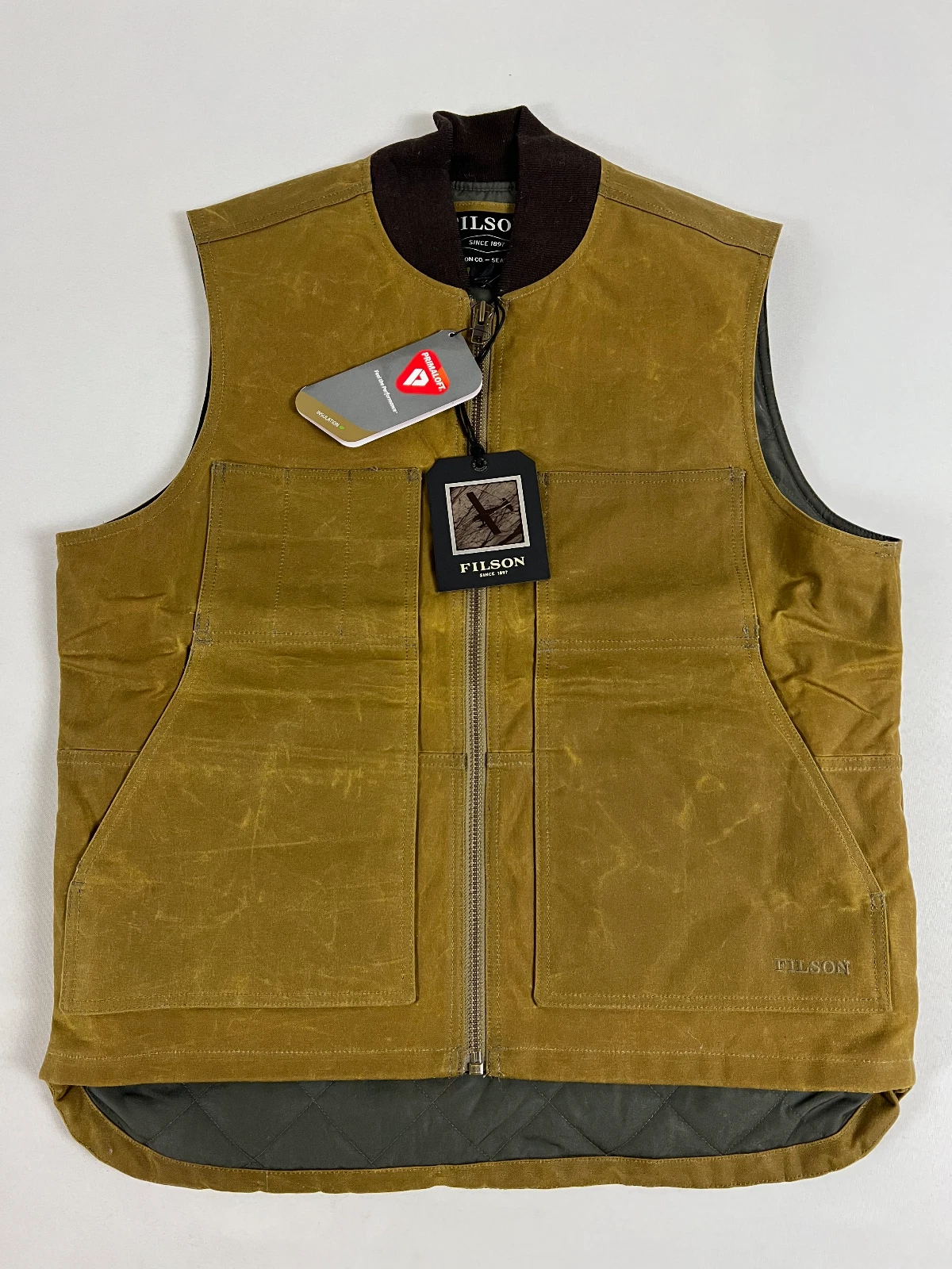FILSON TIN CLOTH INSULATED WORK VEST DARK TAN L NWT