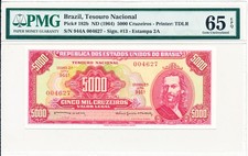 Tesouro Nacounal Brazil 5000 Cruzeiros ND(1964)  PMG  65EPQ