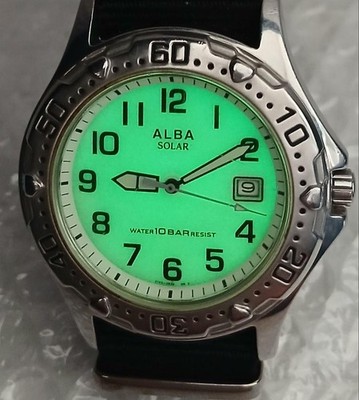 Seiko Alba Solar Wristwatch Timepiece Solar Movement Mens Nylon Band 10BAR