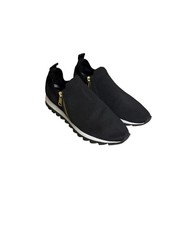 DKNY Womens Black and White Slip On Sock Sneakers Shoe size 7.5 Gold Zipper