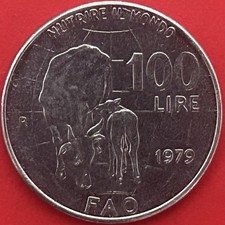 Moneta 100 Lire 1979 FAO Nutrire il Mondo • Repubblica Italiana • Circolata BB