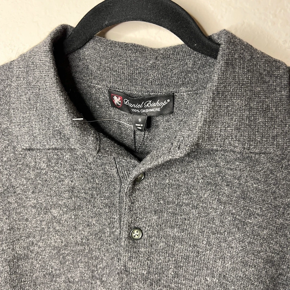 Suéter Daniel Bishop 100% 2 Capas Cachemira Pequeño Gris Carbón Cuello NUEVO Foto 3 de 4