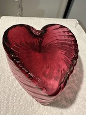 Red White Heart Shaped Swirled Hand Blown Glass Bud Vase Paperweight Art Glass