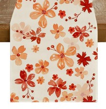 Floral Fall Table Runner,Flower Seasonal Autumn Kitchen Dining Table Holiday ...