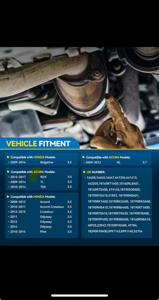 Комплект из 3 каталитических преобразователей для Acura TL 3,5 л 09–14 Honda Pilot 3,5 л 09–19 EPA - Изображение 2 из 4