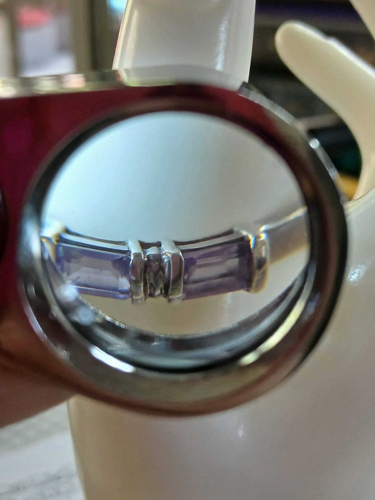 Rectangle Amethyst 3 Stone 925 Ring - image 12