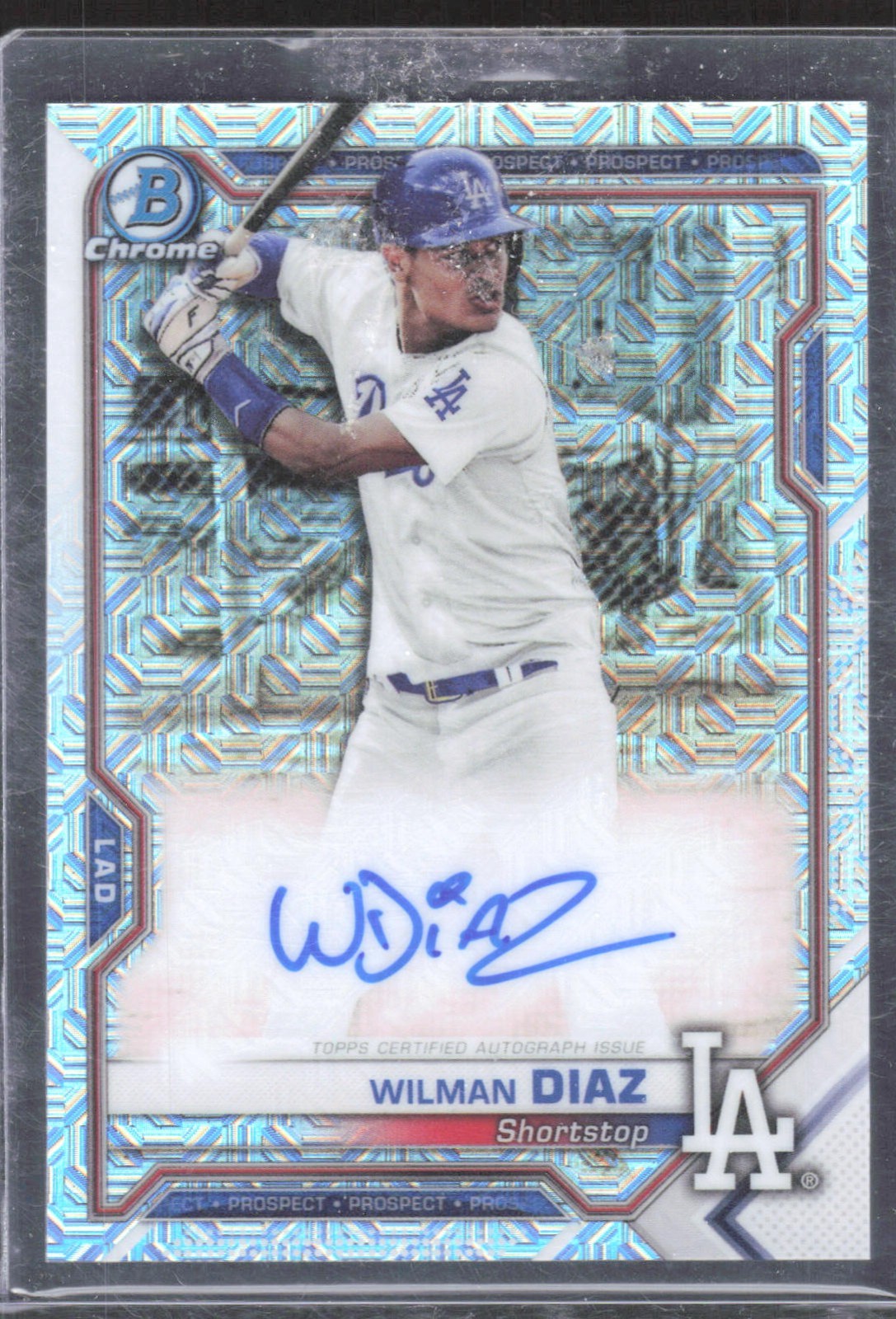 2021 Bowman Chrome #BCMA-WD Wilman Diaz Prospect Autographs Mojo Refractor