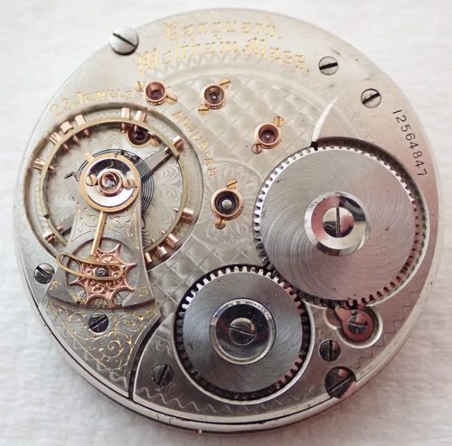ANTIQUE 18s WALTHAM VANGUARD 23 JEWEL 23j OPEN FACE POCKET WATCH MOVEMENT PARTS
