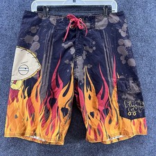 Vtg Family Guy Stewie Men  s Board Shorts Size 32 Fire Flames Retro Beach RARE