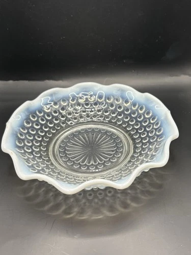 vintage Anchor Hocking Moonstone opalescent hobnail bowl 6”