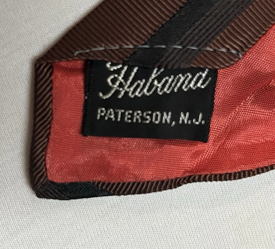 Corbata de cuello Haband Paterson NJ vintage años 50 1960 rayón 55” Rockabilly marrón oxidado Foto 3 de 4