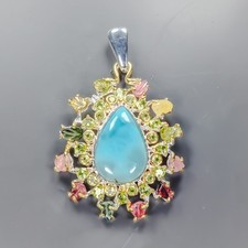Gemstone jewelry 12 ct+ Natural Larimar Pendant 925 Sterling Silver /NP54681