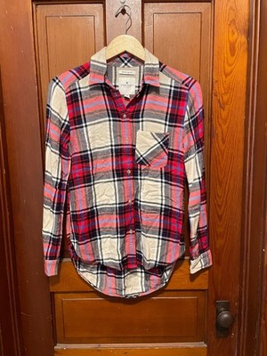 American Eagle Flannel Shirt Women's XS Red Plaid Boyfriend Fit