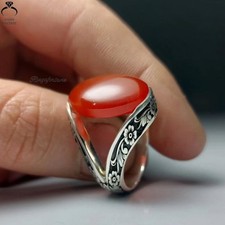 Premium Handmade Natural Yemeni Aqeeq Red Agate Stone Ring