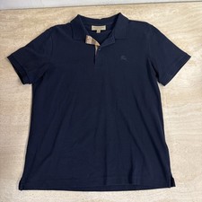 Burberry London Men  s Navy Cotton Piqu  Polo Shirt Check Placket Size Large