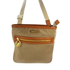 Michael Kors Tan Nylon Crossbody Bag Brown Leather Trim Gold Hardware MK Lock