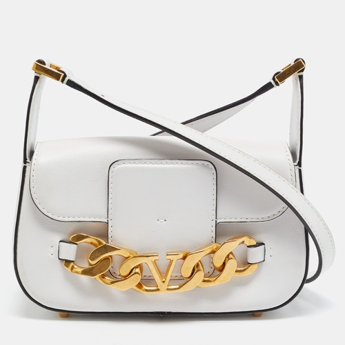Valentino VLogo Chain White Leather Shoulder Bag