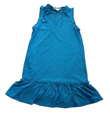 Michael Kors Sleeveless Teal Blue Stretch Eyelet Lace Ruffle Hem Shift Dress S