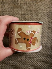 10 Yards 2.5 Inch Wired Ribbon Gingerbread Man Girl Cookies Candy Cane
