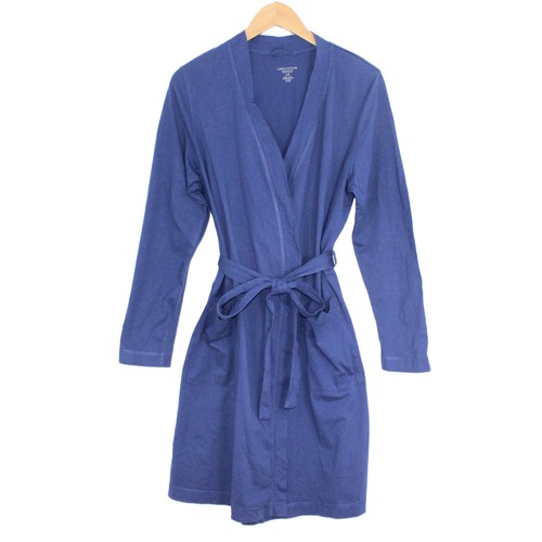 LORD & TAYLOR Pima Cotton Belted Pockets Short Spa Navy Blue Bathrobe Large eBay