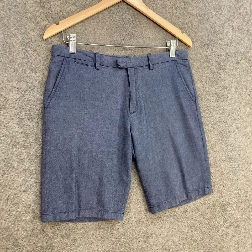 Pantalones Cortos Fred Perry Para Hombre 30 Calce Ajustado Azul Chino Bolsillos Algodón Cremallera 54614 Foto 2 de 4