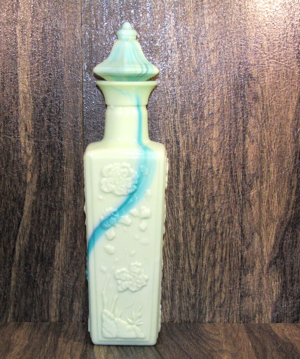 Vtg 1972 Jim Beam Liquor Decanter Jade Green Blue Teal Milk Slag