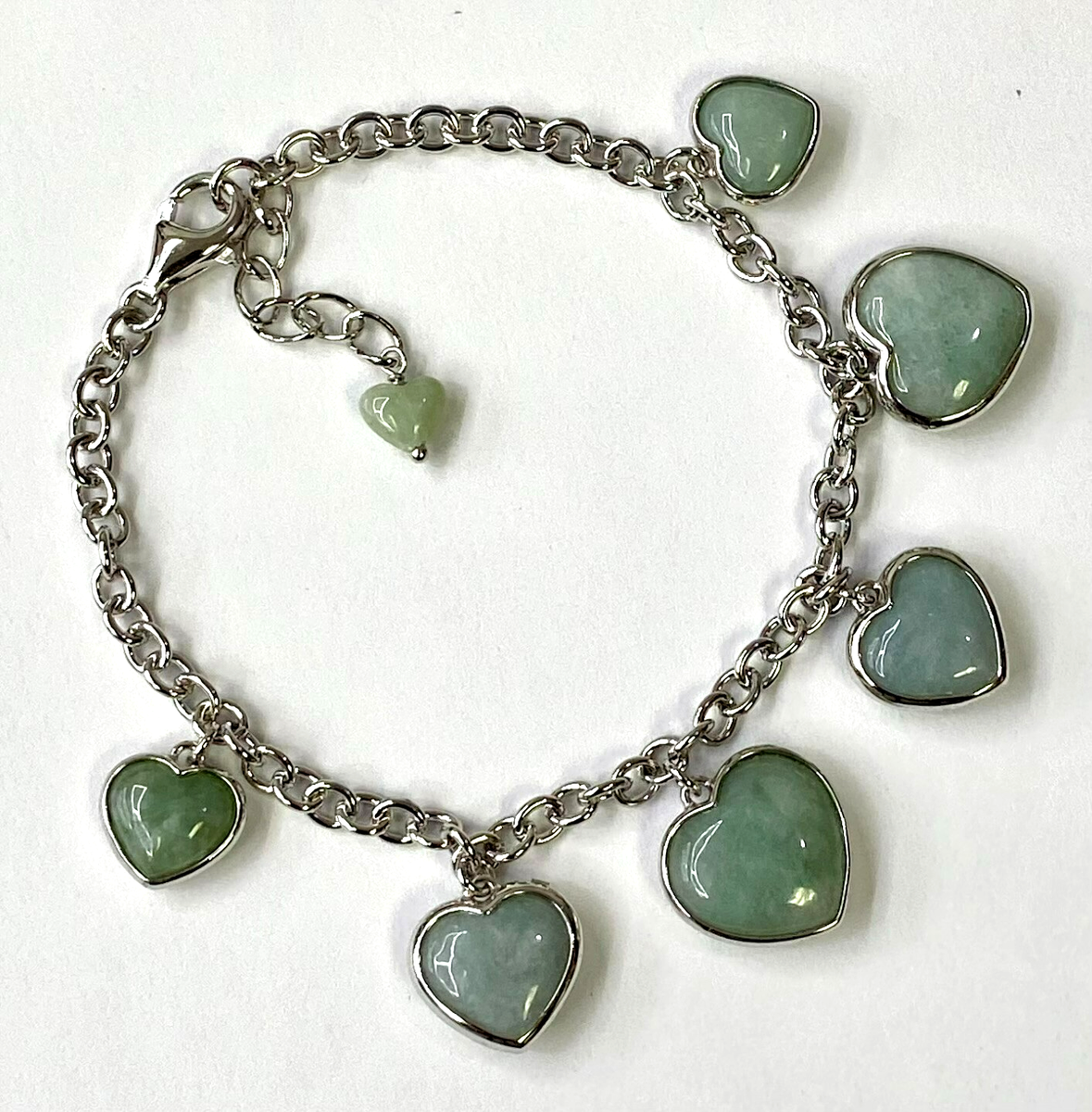 HSN Jade of Yesteryear Sterling Graduated Jade Heart Charm