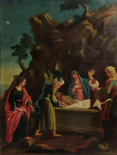 SCUOLA ITALIANA  XVIII SECOLO ANTICO DIPINTO OLIO SU TELA DEPOSIZIONE DI CRISTO