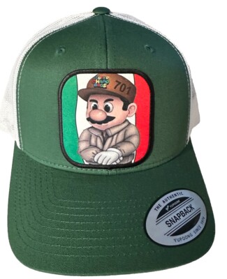 SUPER CHAPO BROS HAT GREEN WHITE MESH SNAP BACK  VISERA DOBLADA  ADJUSTABLE  NEW