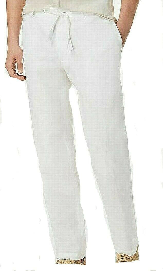 mens white linen drawstring pants