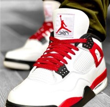 Jordan 4 Red Cement Shoelaces Thunder Fire Red Speckle Print Flat Laces AJ