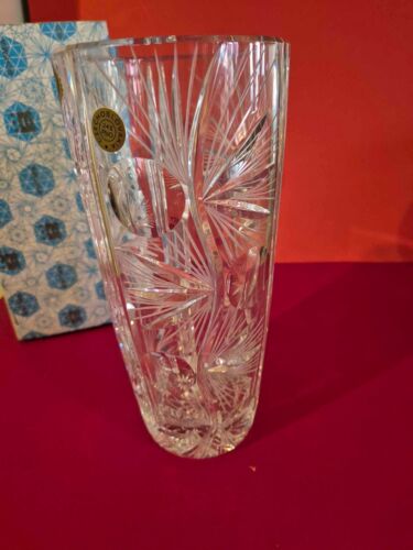 Bohemia Kristallglas Vase klar dekorativ beschriftet Vintage verpackt - Bild 4 von 10