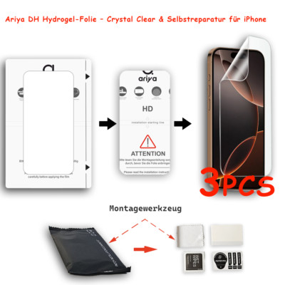 3x Ariya Hydrogel Schutzfolie für iPhone 14 12 13 15 16 Pro Max HD Panzerfolie