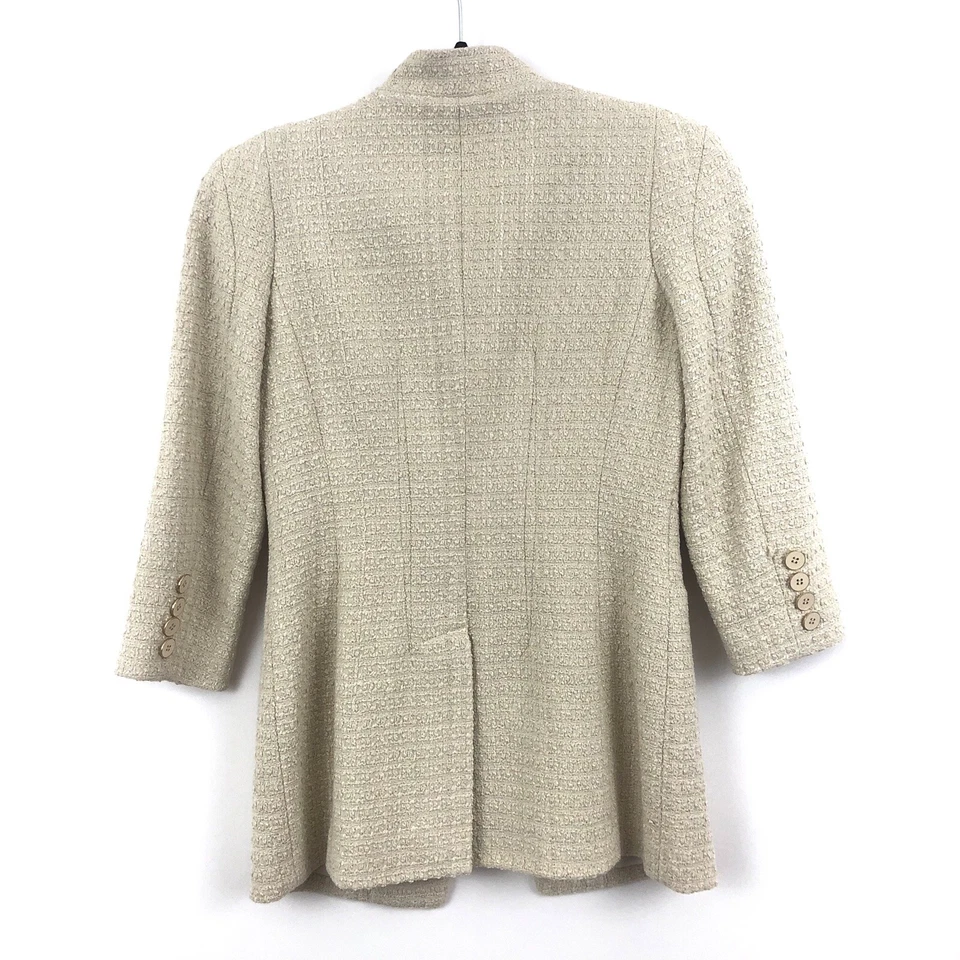 Chaqueta Blazer Etcetera Mujer Talla 2 Crema Metálica Tweed Carrera Foto 3 de 4