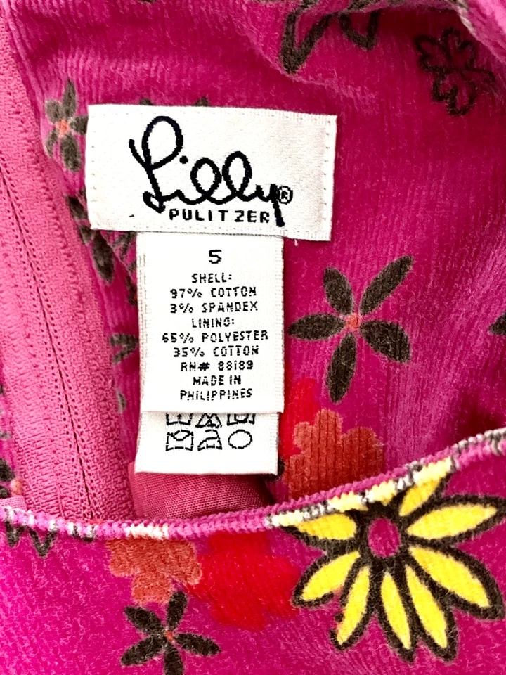 Vestido Jersey Lilly Pulitzer Estampado Floral Pana Talla 5 Flores Rosa Cinta Foto 3 de 4