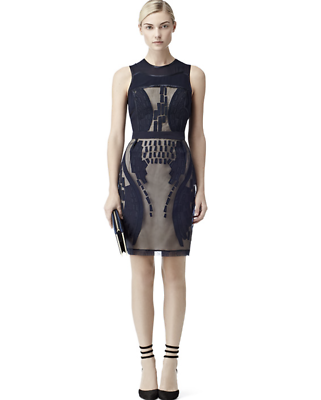 REISS Navy Blue Nude Mesh Illusion Embroidered Sheath Dress Size US 4  Cocktail | eBay