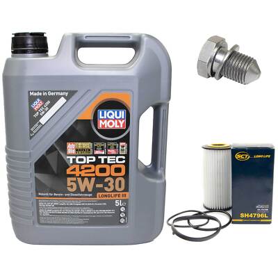 Motoröl Set 5W-30 5 Liter + Ölfilter + Ölablassschraube für Audi Seat Skoda VW