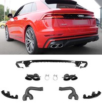 REAR DIFFUSER EXHAUST TRIM SQ8 STYLE GLOSS BLACK & SILVER TIPS FOR AUDI Q8 18-23