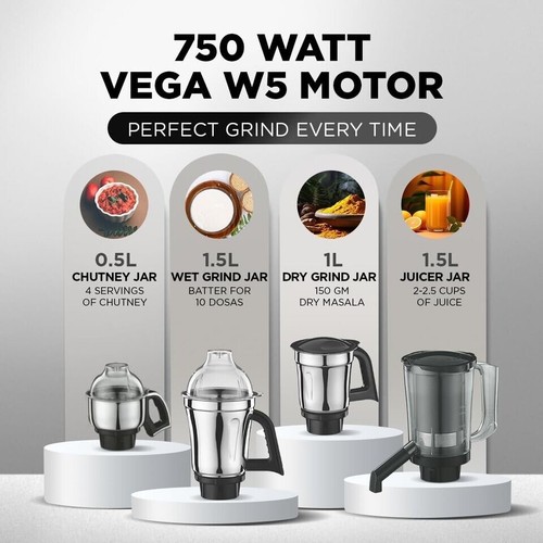 Preethi Zodiac MG 218, 750W, 5 frascos | negro | 200-240 voltios - Imagen 3 de 6