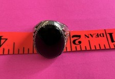 VINTAGE UNISEX LARGE STERLING SOUTHWESTERN DETAILED RING W/ONYX Sz 9.75-10