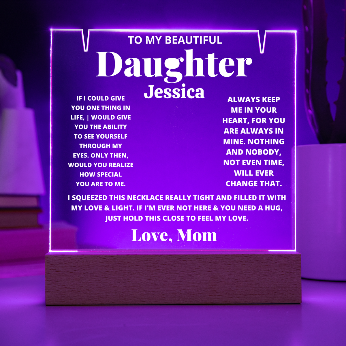 Daughter from Mom LED Acrylic Heart Necklace & Plaque Gift | eBay