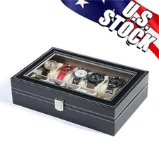 12 Slots PU Leather Wrist Watch Display Box Storage Holder Organizer Case