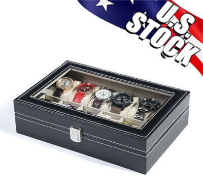 12 Slots PU Leather Wrist Watch Display Box Storage Holder Organizer Case