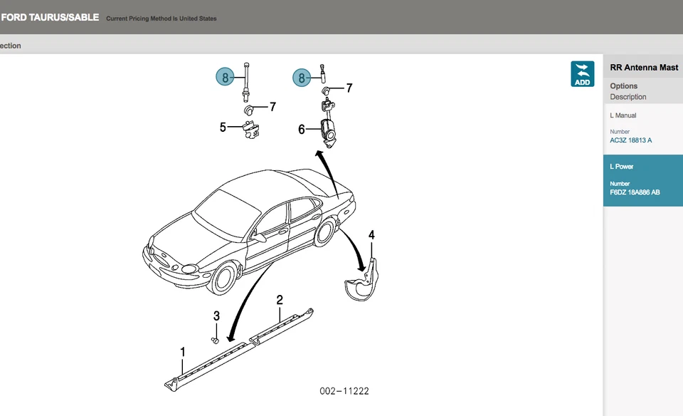 "Ford Taurus Sable 1996-2007 0,40"" de diámetro" Mástil de antena de alimentación F6DZ18A886AB OEM NUEVO Foto 3 de 3