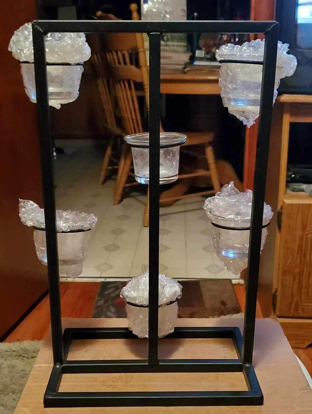 Litetyme tealight candle holder / black metal and glass holders/ rectangle stand