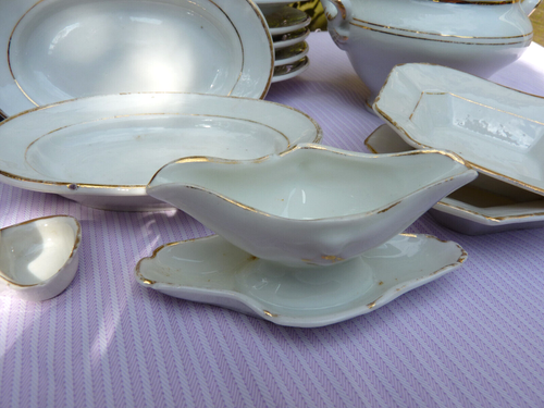 Antique Miniature Dinner Set Service Childs Gilt Trim Porcelain 33 pieces - Picture 6 of 24