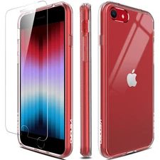 For iPhone SE 3 2022/SE 2020/8/7 Case Clear Shockproof Slim Cover/Tempered Glass