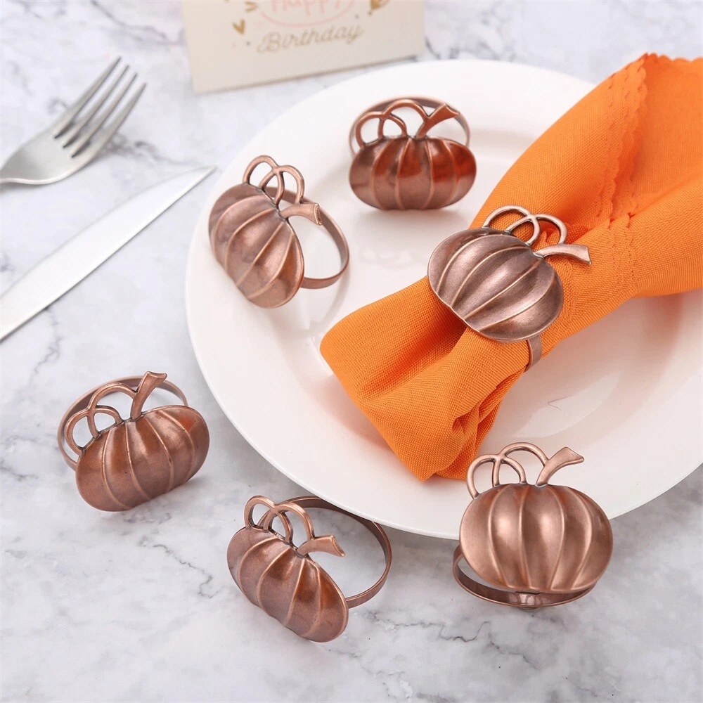 6pcs Bronze Pumpkin Napkin Rings Holders Buckle Dinner Table Party Banquet Decor